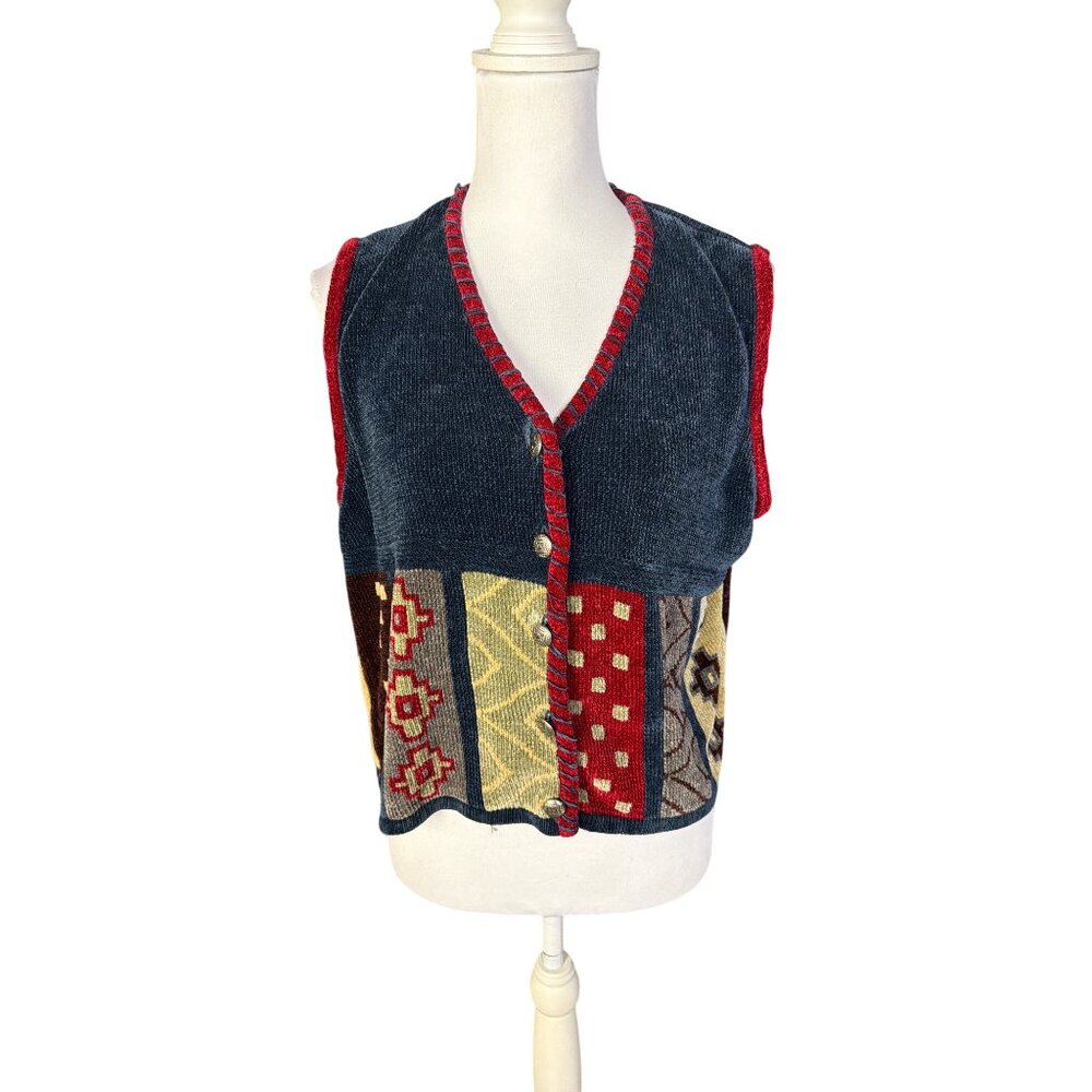 CDG Patchwork Knit Button-Up Sweater Vest With Re… - image 2